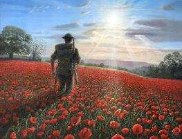Soldier in field of poppies
