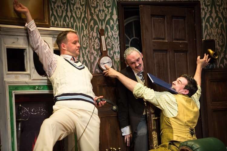 (L-R) Daniel Millar, Oliver Llewellyn-Jenkins and Adam Byron - The Play That Goes Wrong. Photo by Helen Murray