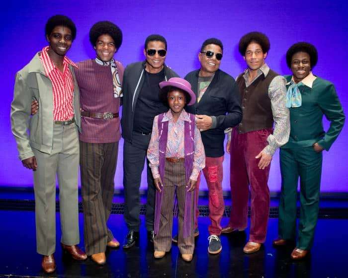 Motown the Musical's Jackson Five with (centre back l-r) Jackie Jackson and Tito Jackson on stage at the Shaftesbury theatre - photo credit Craig Sugden