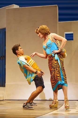 Damien Buhagiar as Pepper and Kate Graham as Tanya in MAMMA MIA! Credit Brinkhoff & Mögenburg