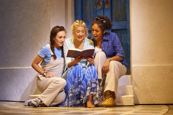 LtoR Harriet Bunton as Lisa, Georgina Castle as Sophie and Bobbie Little as Ali in MAMMA MIA! Credit Brinkhoff & Mögenburg