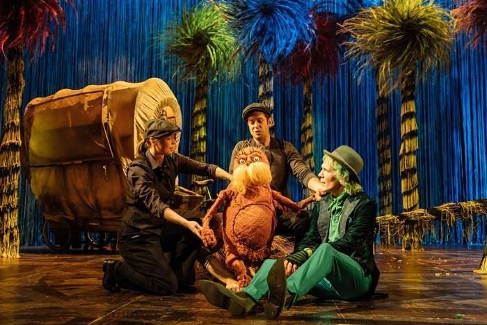 The Lorax - Laura Caldow, Ben Thompson and David Ricardo-Pearce (Puppeteers) and Simon Paisley Day (The Once-ler) in Dr. Seuss's The Lorax at The Old Vic. Photos by Manuel Harlan