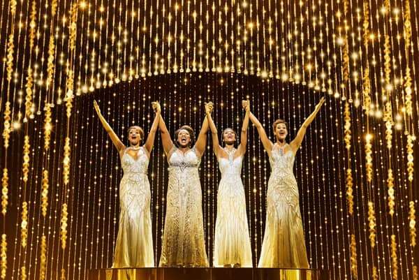 Asmeret Ghebremichael, Moya Angela, Brennyn Lark and Kimmy Edwards in Dreamgirls at the Savoy Theatre. Credit-Dewynters.