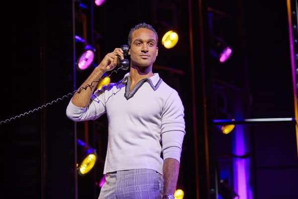 Joe Aaron Reid in Dreamgirls at the Savoy Theatre. Credit-Dewynters.