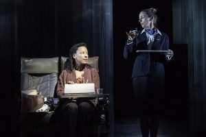 Nina Sosanya (Agnetha) and Roisin Rae (Air Stewardess) in Frozen at the Theatre Royal Haymarket. Photo by Johan Persson
