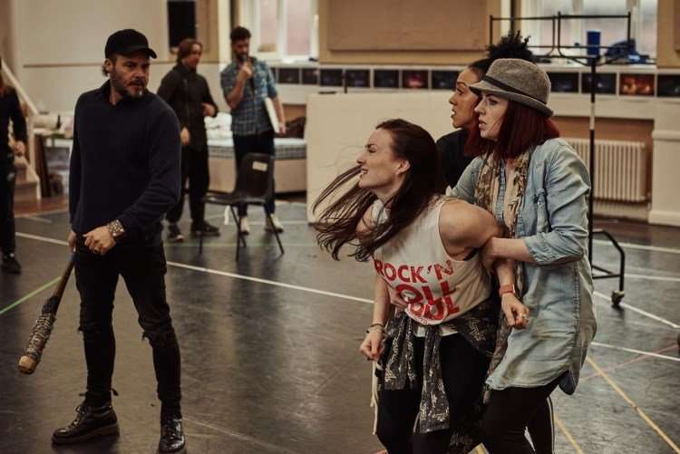 LtoR Rob Fowler, Christina Bennington, Danielle Steers, Sharon Sexton in rehearsals for BAT OUT OF HELL - credit Specular.