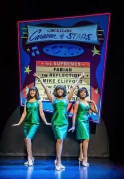 l-r Anna Van Ruiten, Natalie Kassanga (Diana Ross) and Cherelle Williams (The Supremes)- Motown the Musical at the Shaftesbury Theatre - Photo credit Tristram Kenton