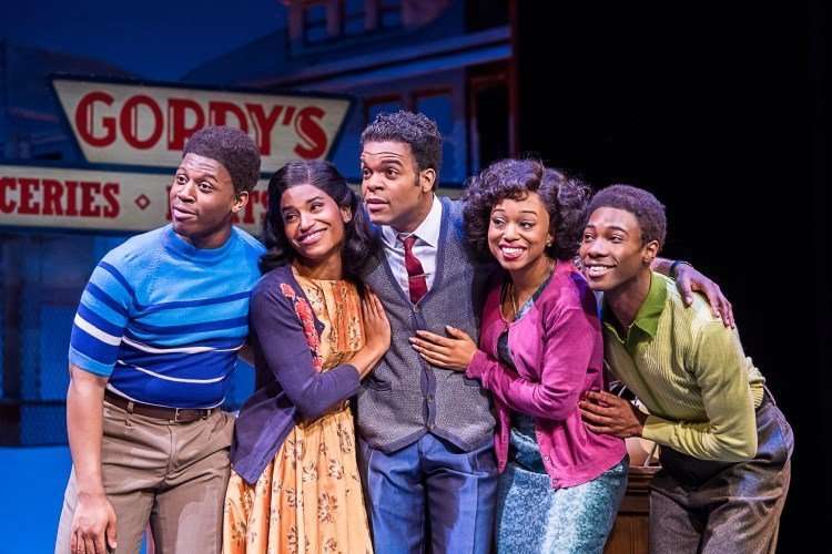 l-r-Lashane-Williams-Mireia-Mambo-Jay-Perry-Berry-Gordy-Chanice-Alexander-Burnett-Timothy-Benjamin-Motown-the-Musical-Photo-credit-Tristram-Kenton
