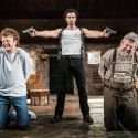The Lieutenant of Inishmore, Noël Coward Theatre. Chris Walley (Davey), Aidan Turner (Padraic) & Denis Conway (Donny) Credit Johan Persson