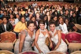 The Dreamgirls that met with the schools include from left to right; Marisha Wallace as Effie White, Brennyn Lark as Deena Jones and Asmeret Ghebremichael as Lorrrell Robinson. 