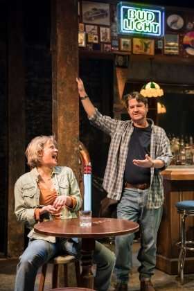 Martha Plimpton (Cynthia) and Stuart McQuarrie (Stan) in Sweat at the Donmar Warehouse directed by Lynette Linton, designed by Frankie Bradshaw. Photo Johan Persson