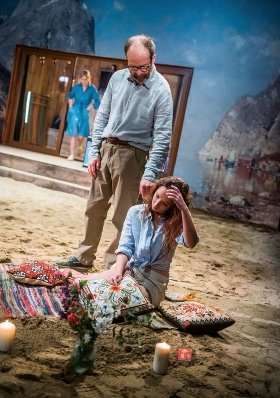 Marina Bye, Adrian Rawlins & Molly Windsor in a scene from The Lady From The Sea by Henrik Ibsen @ Print Room, Coronet. Directed by Marit Moum Aune. Credit Tristram Kenton