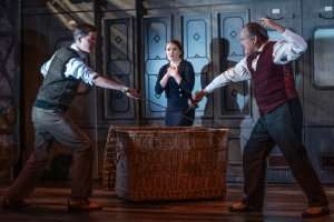 [L-R] Matt Barber (Max), Lorna Fitzgerald (Iris) and Mark Carlisle (Signor Doppo) - The Lady Vanishes - UK Tour - Photograph by Paul Colton
