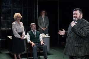 Blue Touch Paper Productions Ltd presents Other People's Money Directed by Katharine Farmer Lin Blakley as Bea, Michael Brandon as Jorgy, Amy Burke as Kate and Rob Locke as Lawrence Garfinkle (standing holding mic)