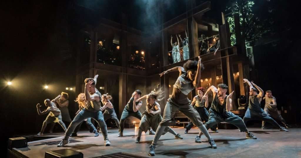 Company in Jesus Christ Superstar at the Barbican Theatre. Designer Tom Scutt; Lighting Design Lee Curran; Photo Johan Persson