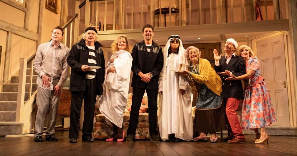 The Company of Noises Off at Lyric Hammersmith. Directed by Jeremy Herrin. Designed by Max Jones. Photo Credit Helen Maybanks