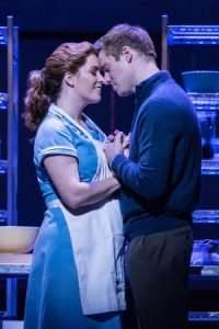 Waitress - Adelphi Theatre - David Hunter (Dr Pomatter) and Lucie Jones (Jenna) - Photographer Johan Persson.