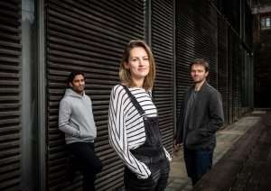 The Dumb Waiter - L-R actor Shane Zaza, director Alice Hamilton, actor Alec Newman Photo Credit Helen Maybanks.