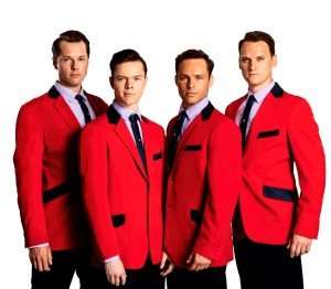 Adam Bailey (Bob Gaudio), Ben Joyce (Frankie Valli), Benjamin Yates (Tommy De Vito) & Karl James Wilson (Nick Massi), credit Darren Bell