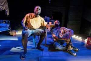Michael Fatogun (Banza) and Daon Broni (Lagbaja) in 'Two Horsemen' at Jermyn Street Theatre. Photography by Steve Gregson.