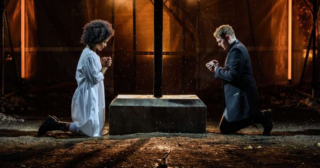 Joel MacCormack and Isabel Adomakoh Young as Romeo and Juliet (2) at Regent's Park Open Air Theatre. Photo Jane Hobson.