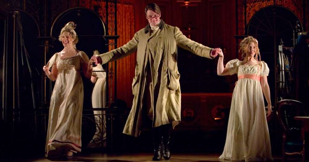 GSC Pride & Prejudice Company l-r Sarah Gobran, Luke Barton, April Hughes). Photo Mark Dean.
