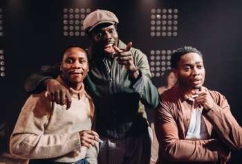 Tobi Bakare, Gilbert Kyem Jnr, Gamba Cole in The Lonely Londoners at Jermyn Street Theatre, photo by Alex Brenner.