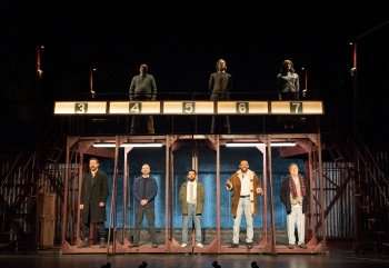 Cast of Boys From The Blackstuff at National Theatre. Photo credit: Alastair Muir.