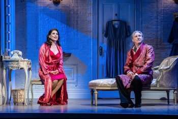 Stephanie J Block and Adrian Dunbar in Kiss Me, Kate. Photo by Johan Persson.