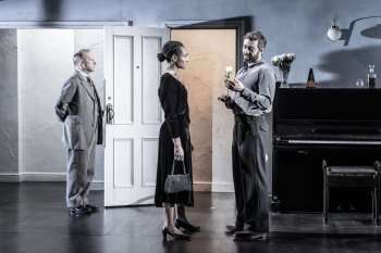 NIgel Hastings, Natalie SImpson and James Corrigan in Visit From An Unknown Woman. Photo credit: Marc Brenner.