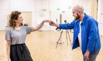Miriam Grace Edwards and Sam Jenkins-Shaw in rehearsal for Mrs President (credit Pamela Raith)