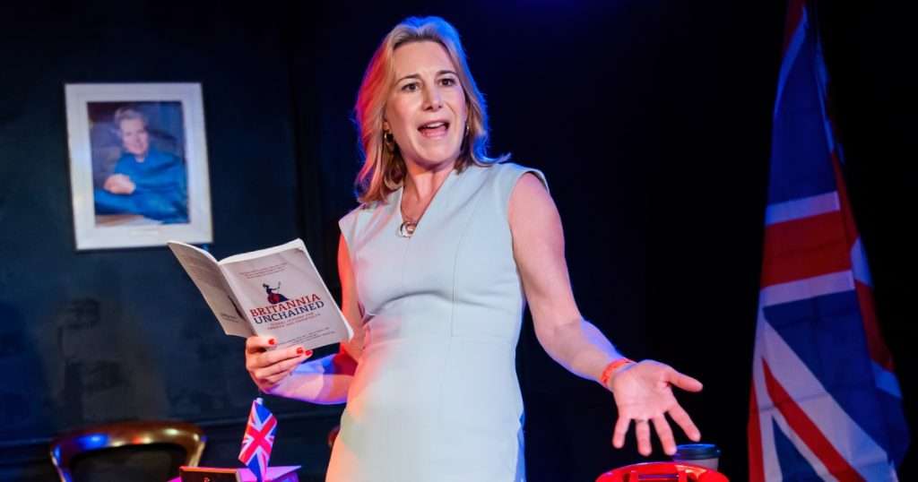 Emma Wilkinson Wright in The Last Days Of Liz Truss? by Greg Wilkinson @ White Bear Theatre. Photo by Tristram Kenton
