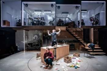 Jamie Parker, Jack Wolfe and the band in Next to Normal. Photo by Marc Brenner