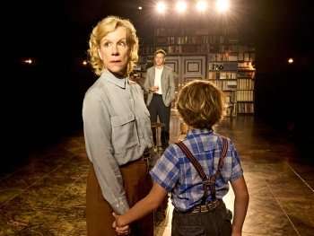 Juliet Stevenson (Ruth), Tom Wlaschiha (Thomas) and Artie Wilkinson-Hunt (Young Thomas) in The Land of the Living at the National Theatre. (c) Manuel Harlan