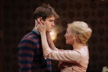 Alexander Marks as Tim and Jennifer Westfeldt as Julie in The Assembled Parties. Photo credit: Helen Murray