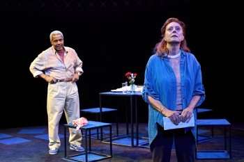 Hugh Quarshie (Andy), Susan Sarandon (Mary Page Marlowe) in Mary Page Marlowe at The Old Vic. Photo by Manuel Harlan