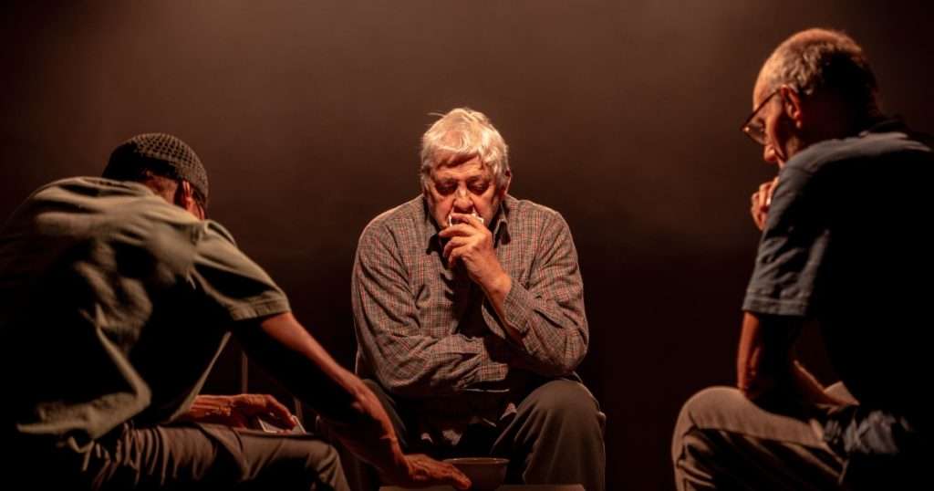 Ricky Fearon as Baxter, Peter Wight as Lenny and Sam Cox as Norton. Photo credit: Rich Southgate