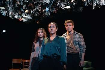 Safiyya Ingar, Marcia Lecky, Sam Baker Jones in 'Maggots' at Bush Theatre. Photo credit: Ross Kernahan
