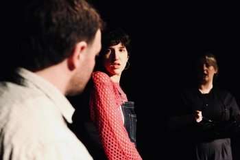 Two Strangers and a Clipboard at Etcetera Theatre. Photo credit: Nadia Koch